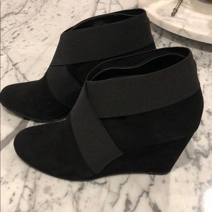 BCBG black suede booties gently worn